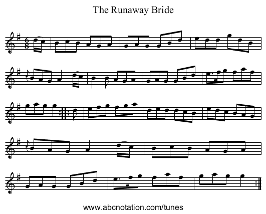The Runaway Bride - staff notation