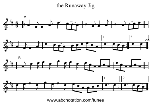 the Runaway Jig - staff notation
