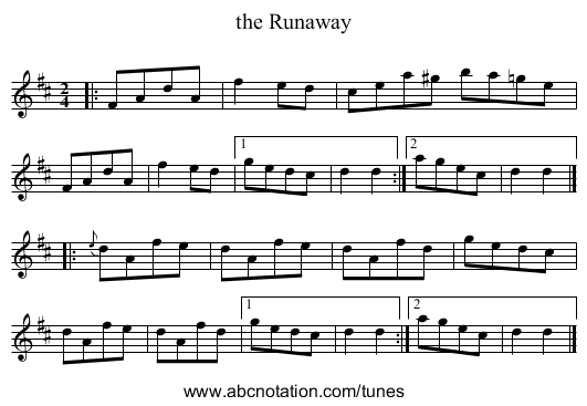 the Runaway - staff notation