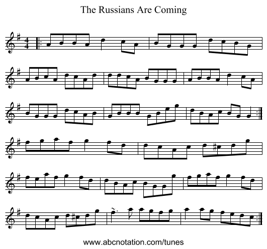 The Russians Are Coming - staff notation