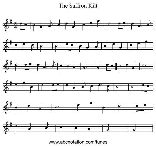 The Saffron Kilt - staff notation