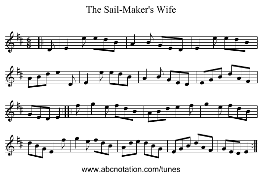 The Sail-Maker's Wife - staff notation