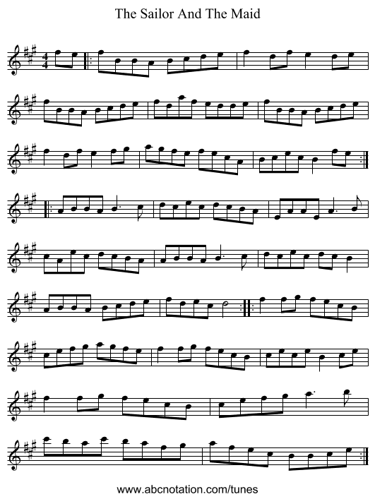 The Sailor And The Maid - staff notation
