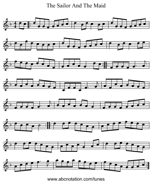 The Sailor And The Maid - staff notation