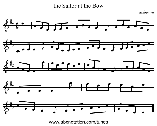 the Sailor at the Bow - staff notation