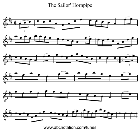 The Sailor' Hornpipe - staff notation