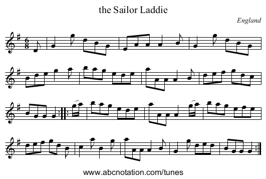 the Sailor Laddie - staff notation