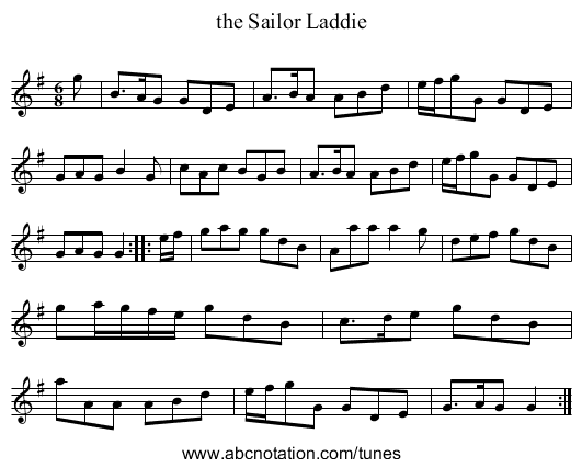the Sailor Laddie - staff notation