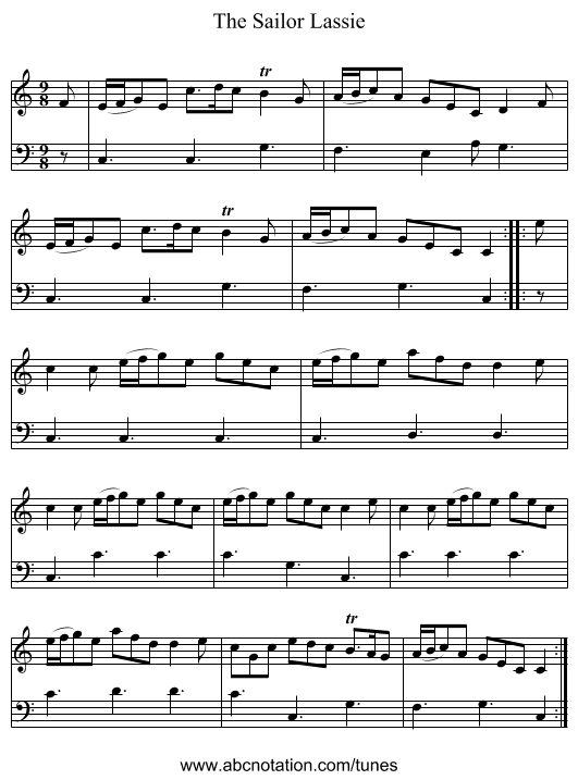 The Sailor Lassie - staff notation