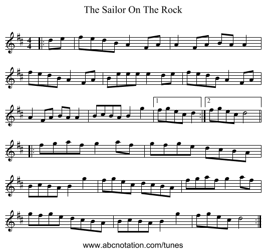 The Sailor On The Rock - staff notation