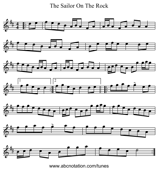 The Sailor On The Rock - staff notation