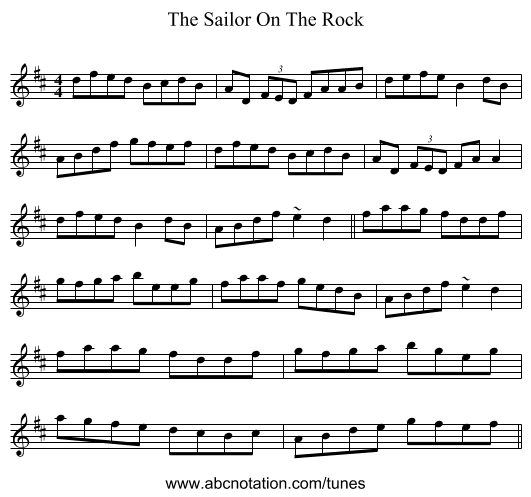 The Sailor On The Rock - staff notation