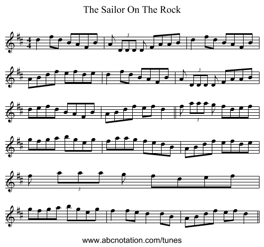 The Sailor On The Rock - staff notation