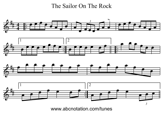 The Sailor On The Rock - staff notation