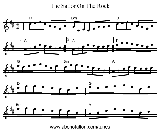 The Sailor On The Rock - staff notation