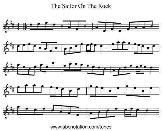 The Sailor On The Rock - staff notation