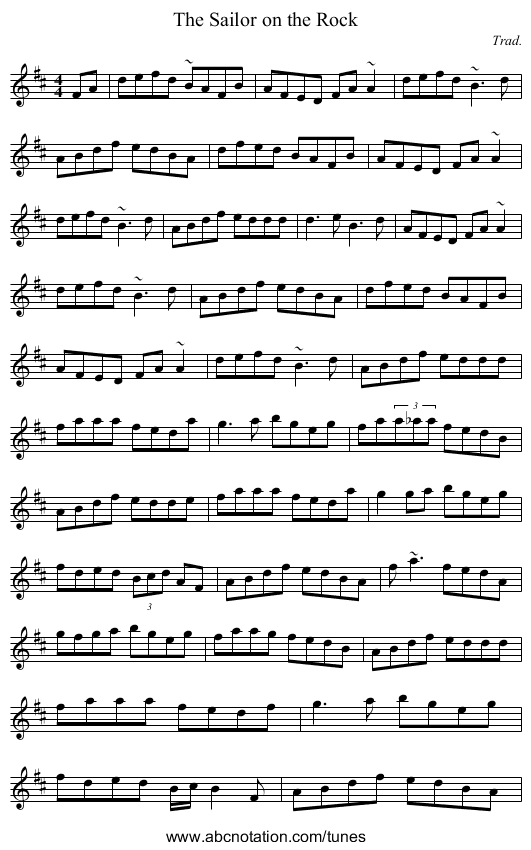 The Sailor on the Rock - staff notation