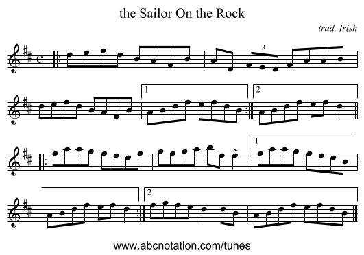 the Sailor On the Rock - staff notation