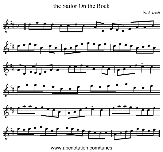the Sailor On the Rock - staff notation