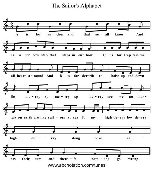 The Sailor's Alphabet - staff notation