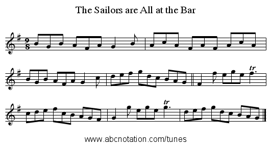 The Sailors are All at the Bar - staff notation