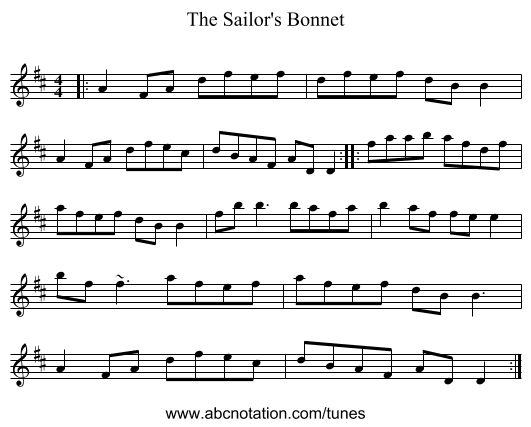 The Sailor's Bonnet - staff notation