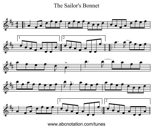 The Sailor's Bonnet - staff notation