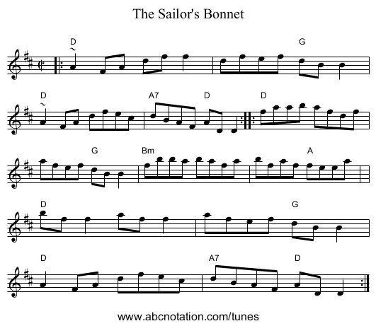 The Sailor's Bonnet - staff notation
