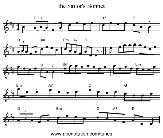 the Sailor's Bonnet - staff notation
