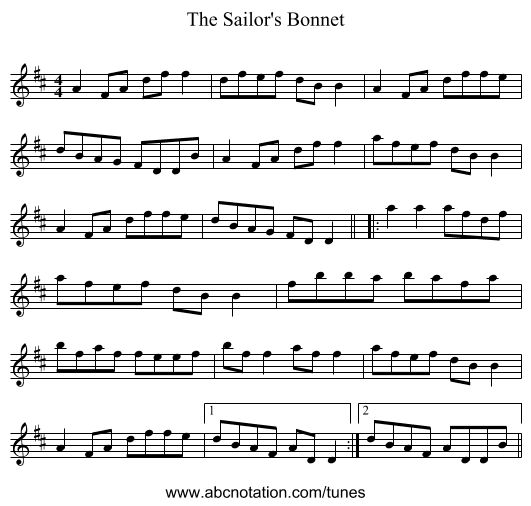 The Sailor's Bonnet - staff notation