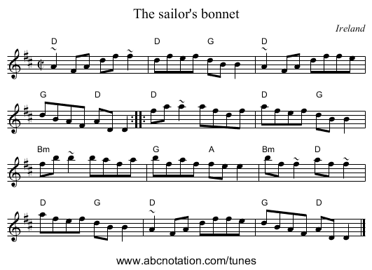 The sailor's bonnet - staff notation
