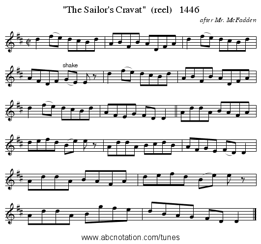The Sailor's Cravat  (reel)   1446 - staff notation