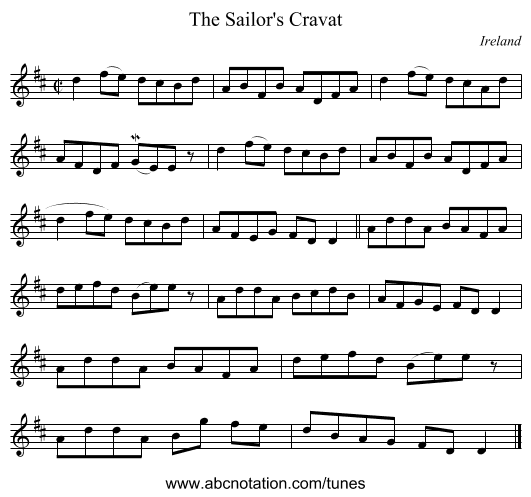 The Sailor's Cravat - staff notation