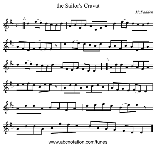 the Sailor's Cravat - staff notation