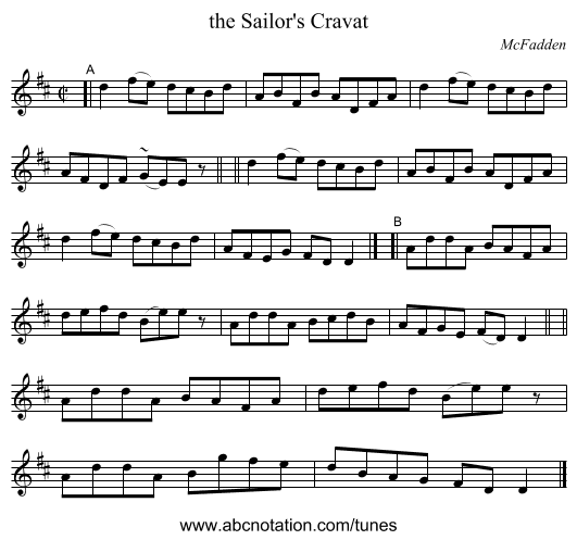 the Sailor's Cravat - staff notation