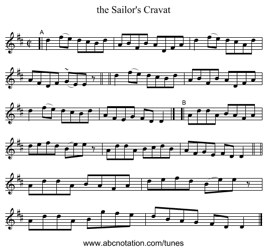 the Sailor's Cravat - staff notation
