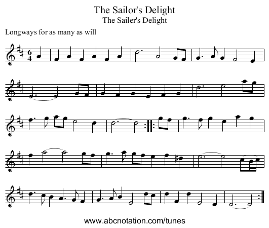 The Sailor's Delight - staff notation