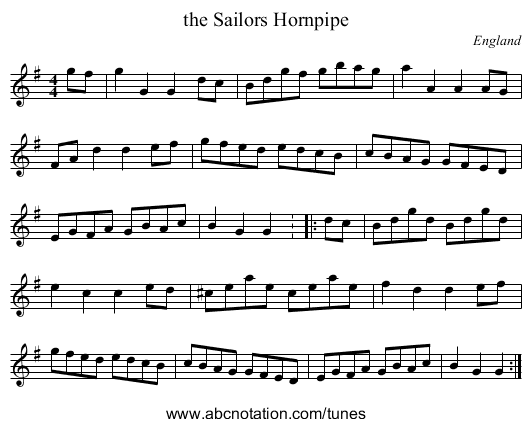 the Sailors Hornpipe - staff notation