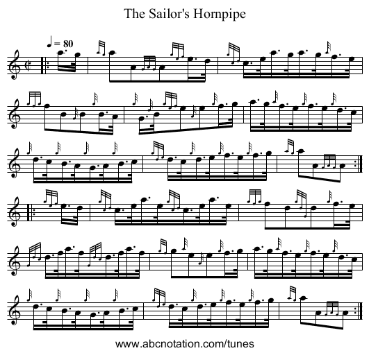 The Sailor's Hornpipe - staff notation