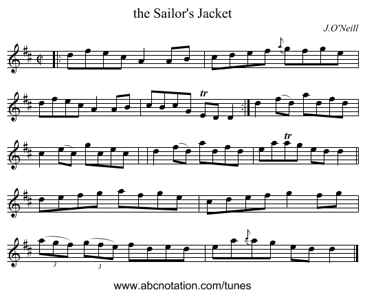 the Sailor's Jacket - staff notation
