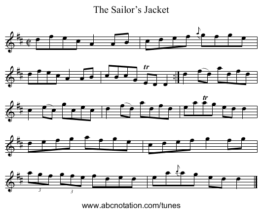 The Sailor’s Jacket - staff notation