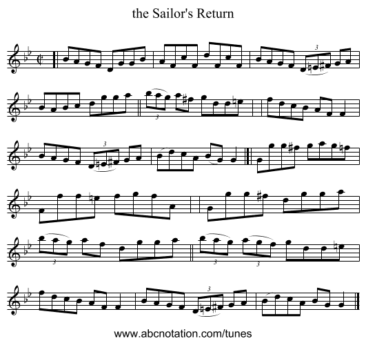 the Sailor's Return - staff notation