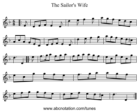 The Sailor's Wife - staff notation