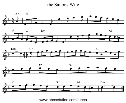 the Sailor's Wife - staff notation