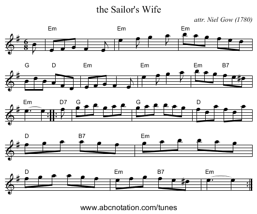 the Sailor's Wife - staff notation