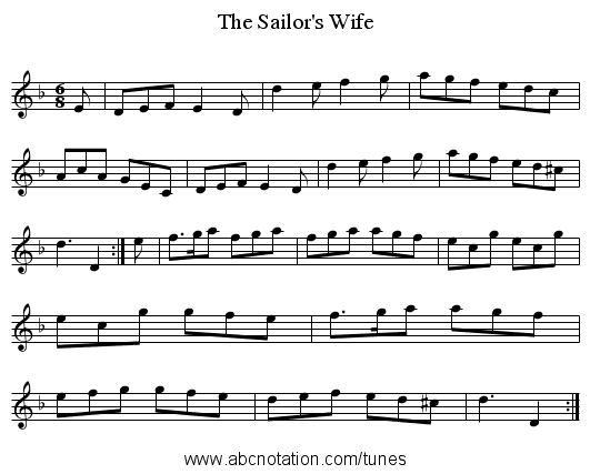 The Sailor's Wife - staff notation