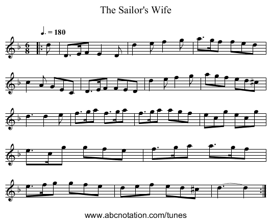 The Sailor's Wife - staff notation