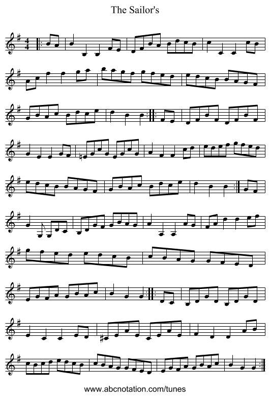 The Sailor's - staff notation