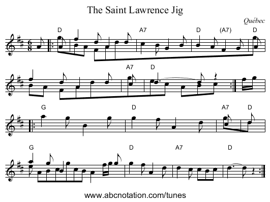 The Saint Lawrence Jig - staff notation