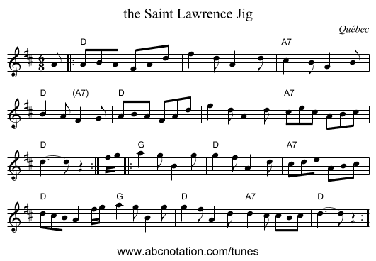 the Saint Lawrence Jig - staff notation